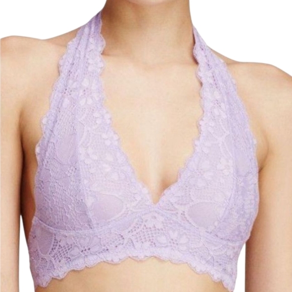 Intimately Free People Lace Halter Bralette Purple Lined Bra Medium - Picture 2 of 8